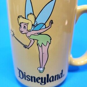 Vintage Disneyland Peter Pan Tinkerbell Coffee Mug Yellow Green Ceramic Disney